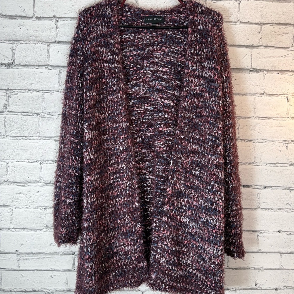 Lane Bryant Maroon Pink Long Cardigan Duster Eyelash Sweater Soft Size 18/20